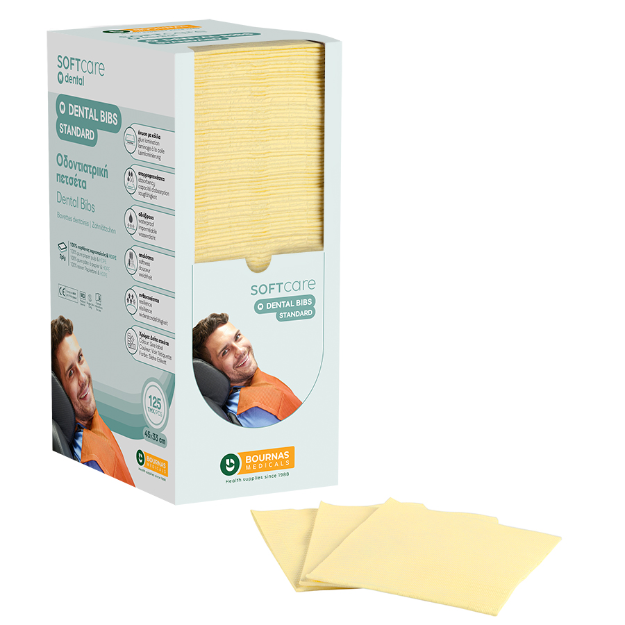 Iatromed Yellow_2ply-900x900 Oδοντ. πετσέτα Soft Care Standard 2ply με dispenser κίτρινη (4 x 125 τεμ) - Image 1