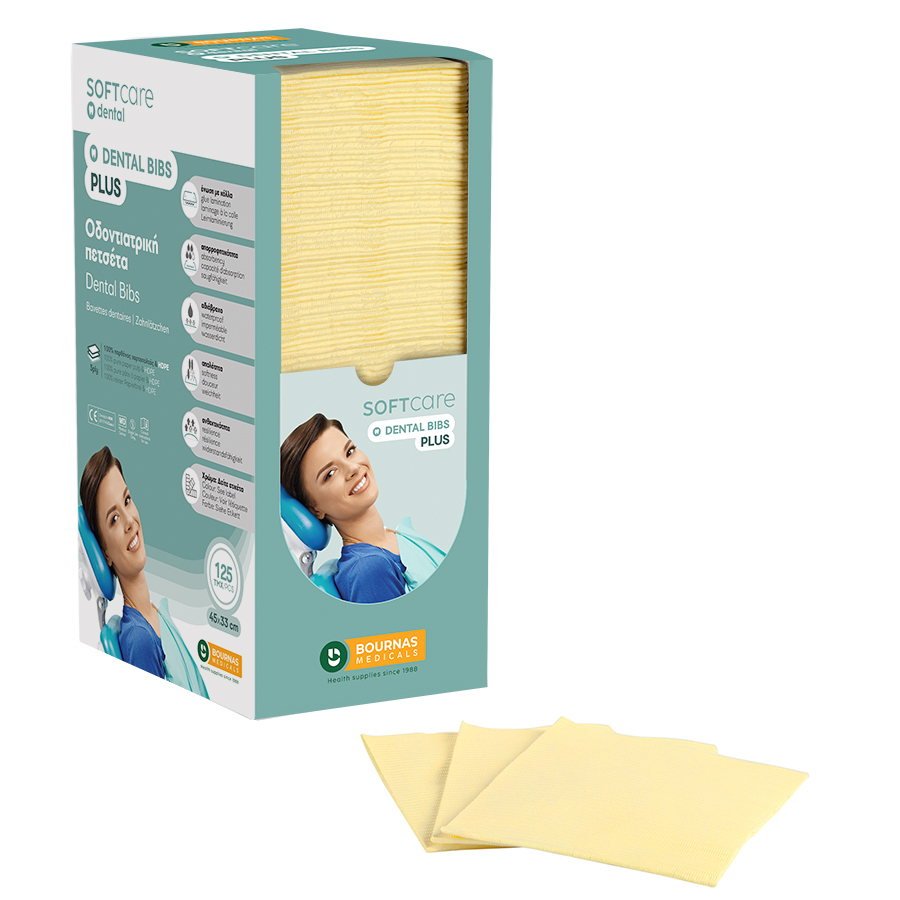 Iatromed Yellow_3ply_900x900-900x900 Oδοντ. πετσέτα Soft Care Plus 3ply με dispenser κίτρινη (4 x 125 τεμ) - Image 1