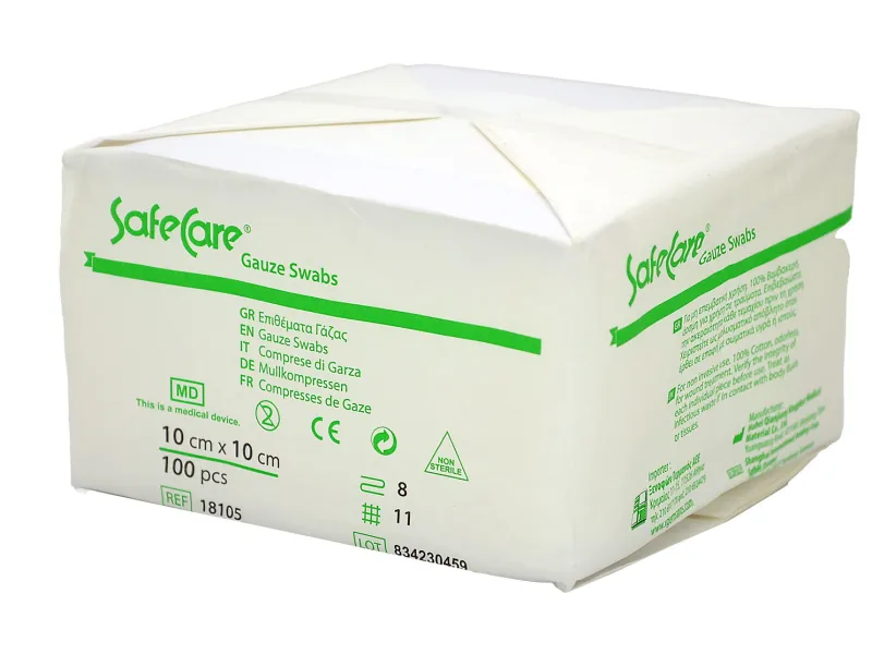 Iatromed 03060-00-800x600 Γάζα Απλή 10cmx10cm 8ply 100τμχ SafeCare - Image 1