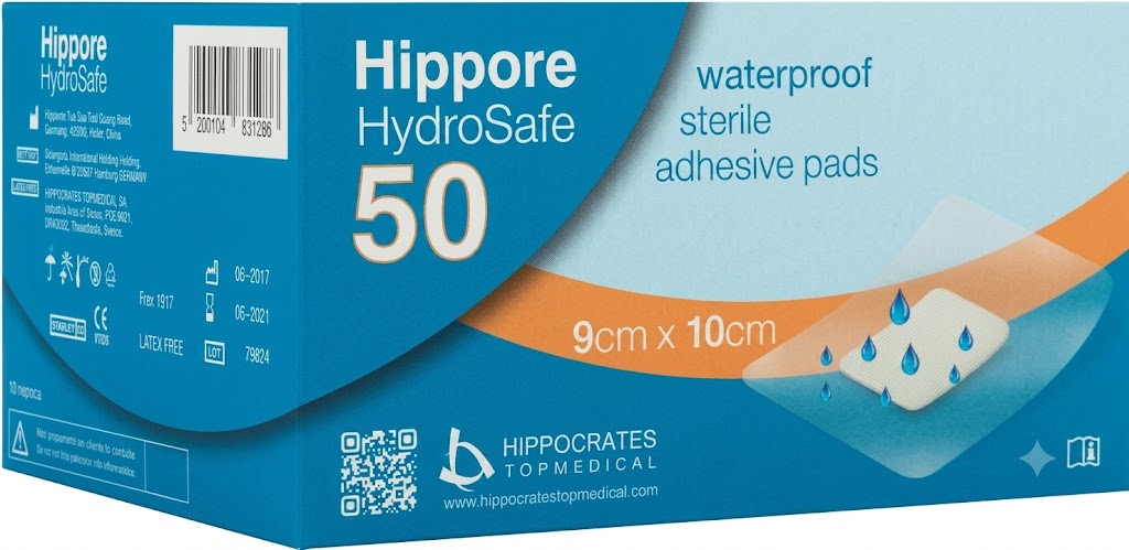 Iatromed c3546d19-2257-4e79-8d2f-5d8baba0eeb9 HYDROSAFE HIPPORE Αδιάβροχα Αποστειρωμένα Αυτοκόλλητα Επιθέματα 9 x 10 cm 50τμχ - Image 1