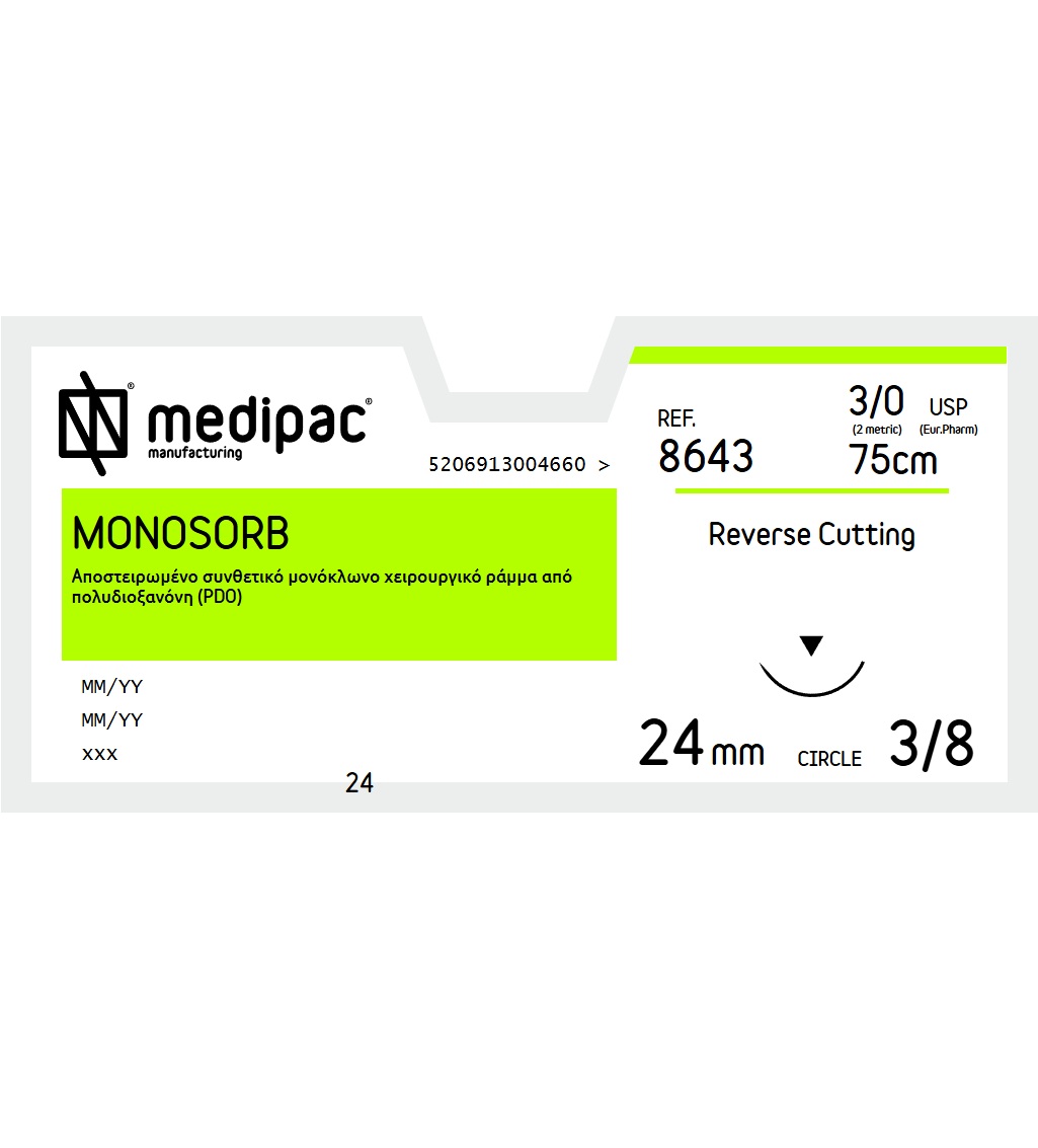 iatromed-MONOSORB-medipac-8643 Ράμμα MONOSORB 3/0 75cm, 24mm 3/8, κόπτουσα - Image 1