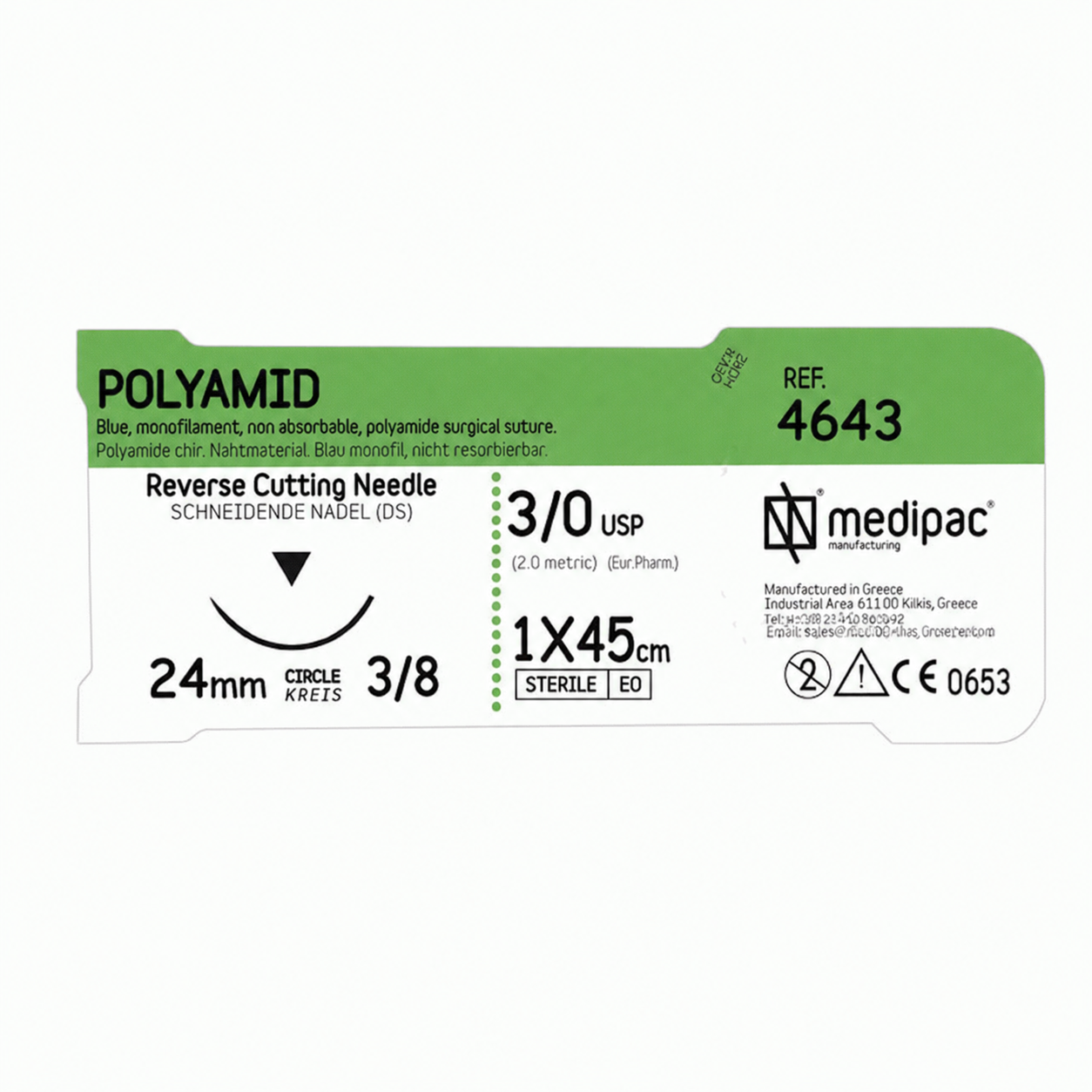iatromed-medipac-polyamid-4643 Ράμμα POLYAMID 3/0 45cm, 24mm 3/8 Κόπτουσα (24τεμ) - Image 1