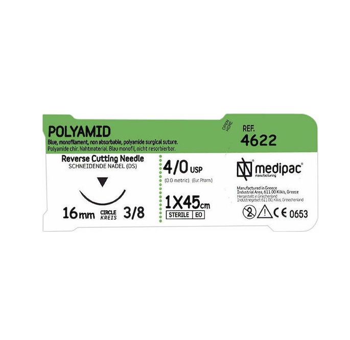 iatromed-medipac_polyamid_4_0_me_velona_16mm_rammata_4622 Ράμμα POLYAMID 4/0 45cm, 16mm 3/8 Κόπτουσα (24τεμ) - Image 1