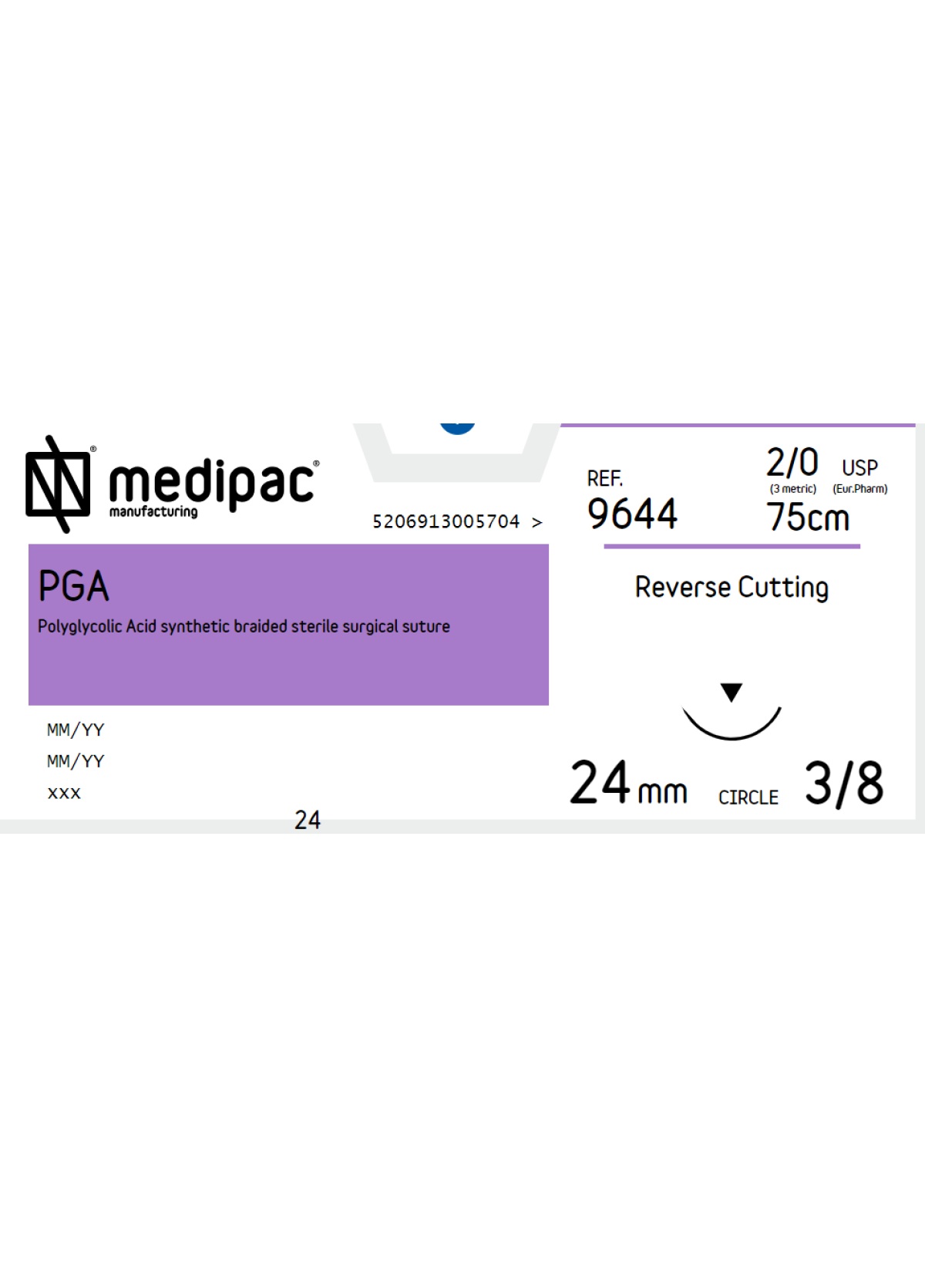 iatromed-pga-mepipac-9644 Ράμμα PGA 2/0 75cm 24mm 3/8 του κύκλου, Κόπτουσα (24τεμ) - Image 1
