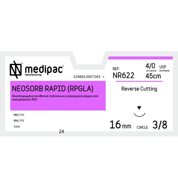 Ράμμα NEOSORB RAPID 4/0 45εκ. 16χιλ. 3/8 κύκλου,κόπτουσα (24τεμ)