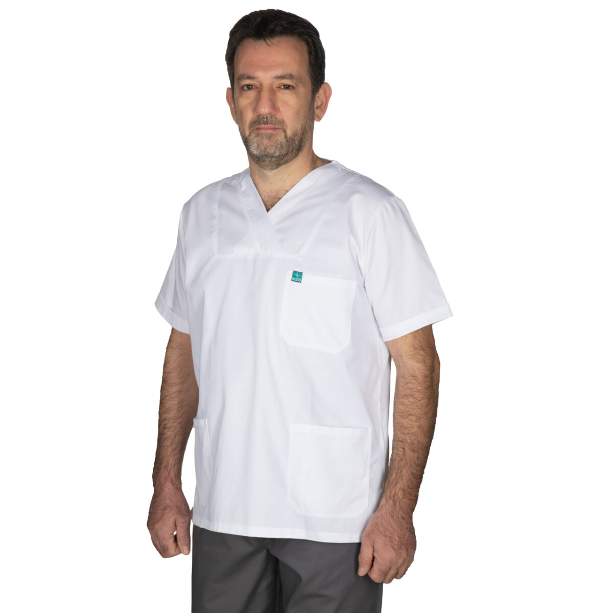 Ιατρική Στολή Unisex – Λευκό – Γκρί - Image 4