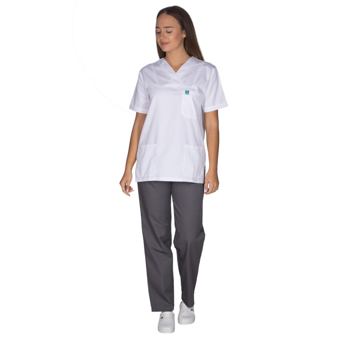 Ιατρική Στολή Unisex – Λευκό – Γκρί - Image 8