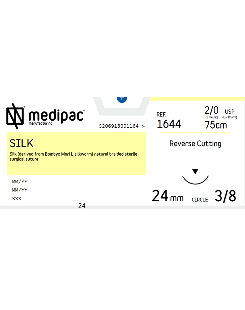 iatromed-silk-medipac-1644 Ράμμα από Μετάξι 2/0 75cm 24mm 3/8 του κύκλου, Κόπτουσα (24τεμ) - Image 1