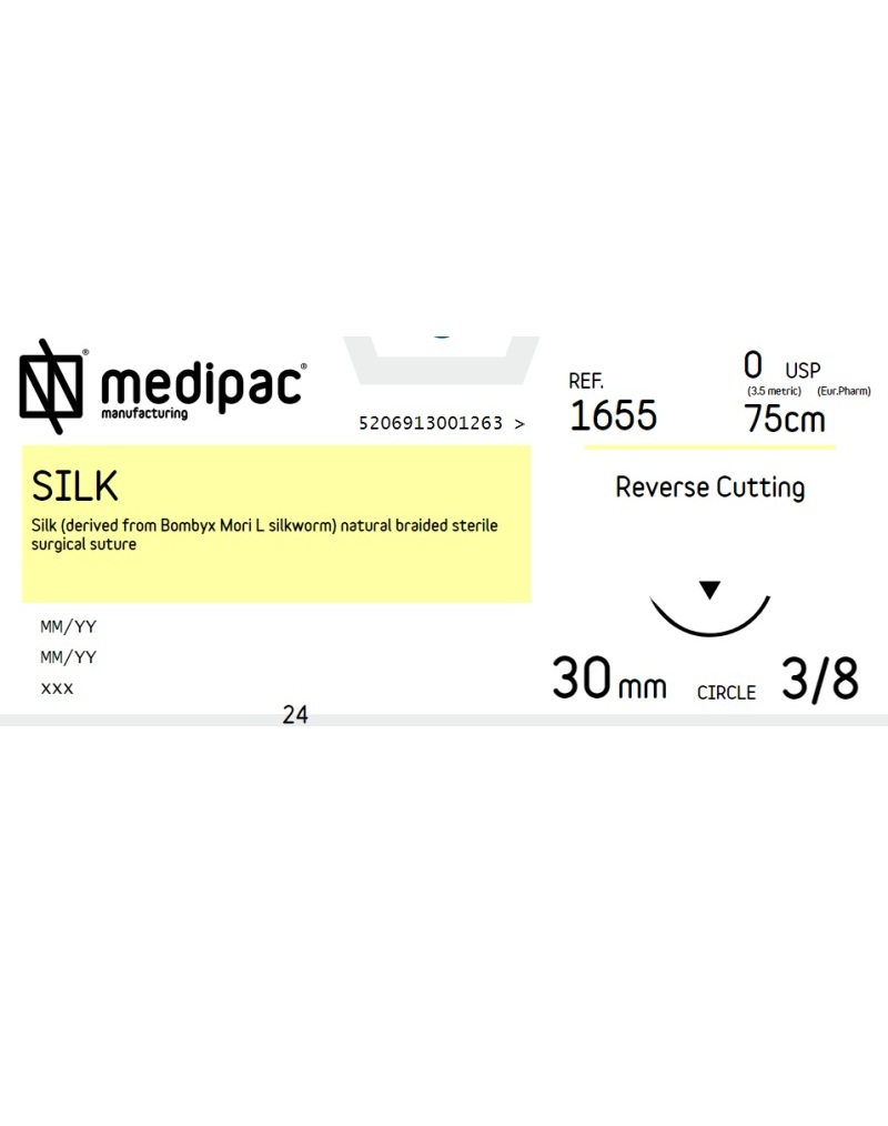 iatromed-silk-medipac-1655 Ράμμα από Μετάξι 0 75cm 30mm 3/8 του κύκλου, Κόπτουσα (24τεμ) - Image 1