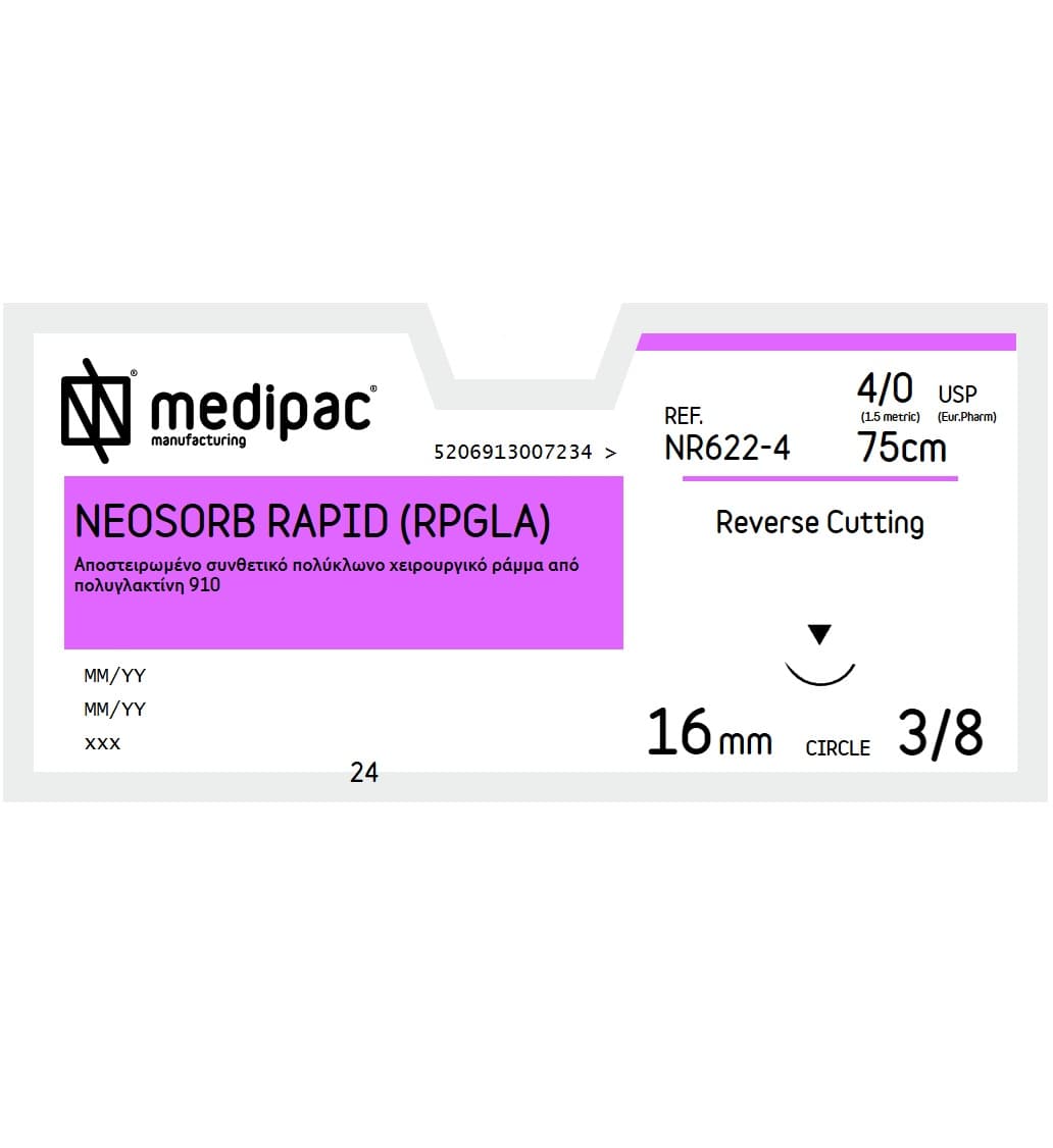 iatromed-medipac-NEOSORB-RAPID-RPGLA-NR622-4 Ράμμα NEOSORB RAPID 4/0 75εκ. 16χιλ. 3/8 κύκλου,κόπτουσα (24τεμ) - Image 1